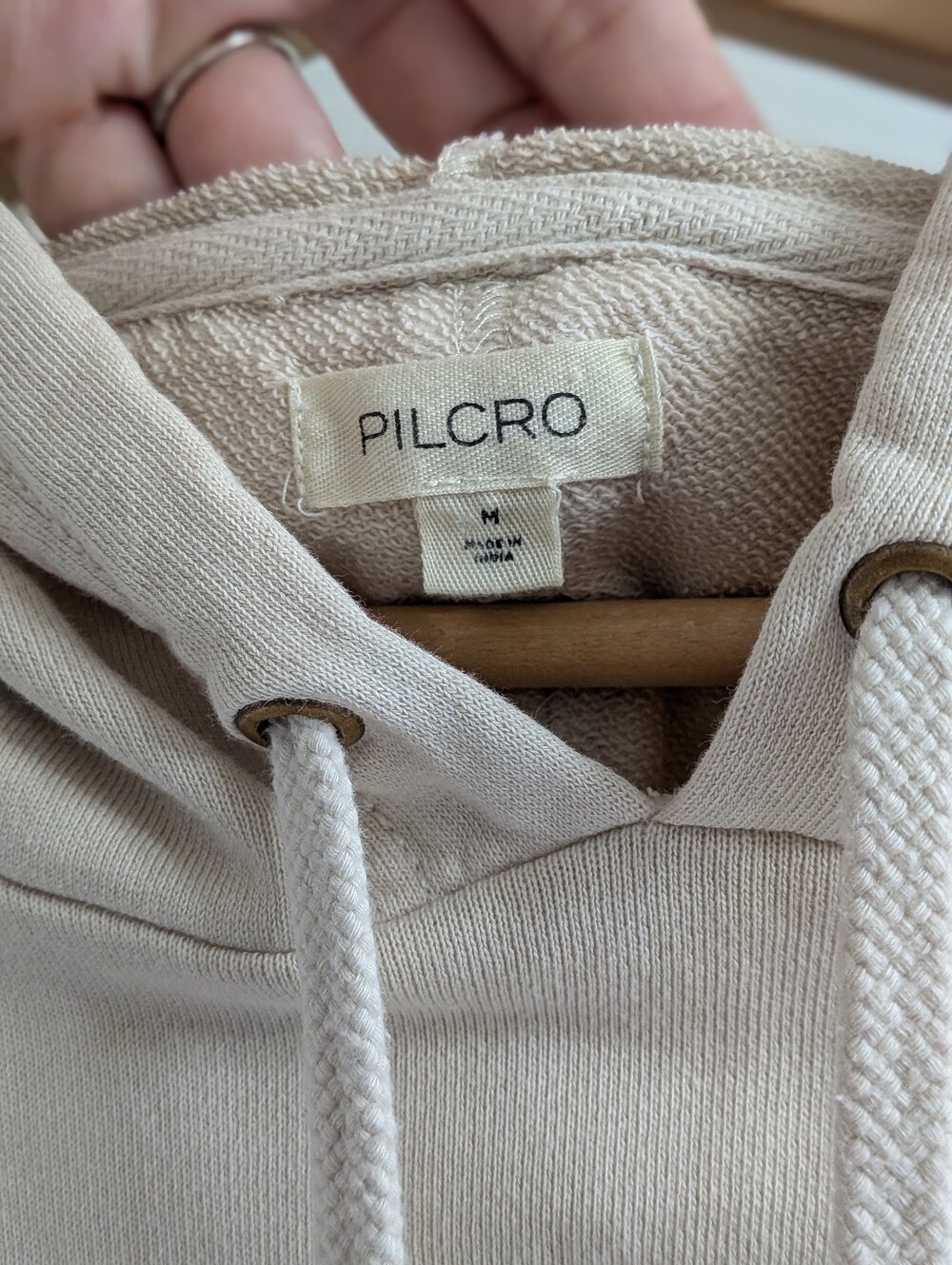 Pilcro Anthropologie Cropped Seaside Hoodie Medium Tan EUC 100% Cotton - Picture 3 of 5